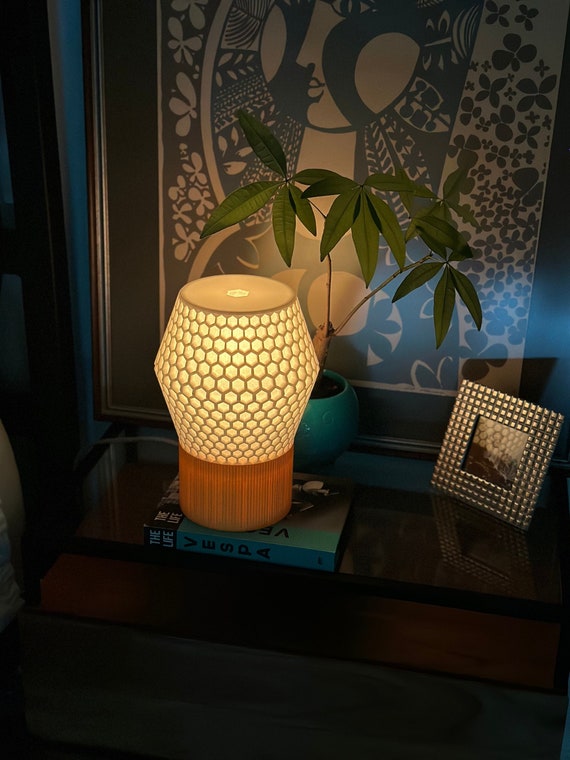 Honeycomb 3D Printed Lamp, Edison Lamp, Groovy Lamp, Cool Lamp, Colorful Lamp, Warm Glow Lamp, Mood Lamp, Side Table Lamp, Small Lamp