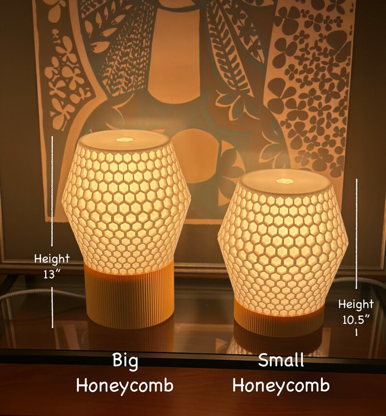 Honeycomb 3D Printed Lamp, Edison Lamp, Groovy Lamp, Cool Lamp, Colorful Lamp, Warm Glow Lamp, Mood Lamp, Side Table Lamp, Small Lamp, Bedside Lamp, Cool Lamp, Groovy Lamp, Colorful Lamp, Custom Lamp, Gift Lamp, 3D Printed Cool Gift, Edison Bulb Lamp