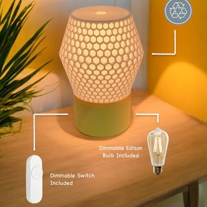 Honeycomb 3D Printed Lamp, Edison Lamp, Groovy Lamp, Cool Lamp, Colorful Lamp, Warm Glow Lamp, Mood Lamp, Side Table Lamp, Small Lamp, Bedside Lamp, Cool Lamp, Groovy Lamp, Colorful Lamp, Custom Lamp, Gift Lamp, 3D Printed Cool Gift, Edison Bulb Lamp