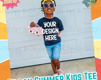 Girls Youth Summer Gildan Black Digital Mock Up - Diversity African American Model Mock Up - Girls Spring Tee