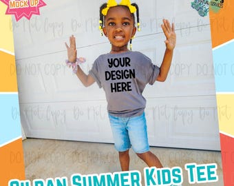 Girls Youth Summer Gildan Charcoal Digital Mock Up - Diveristy African American Model Mock Up - Girls Spring Tee