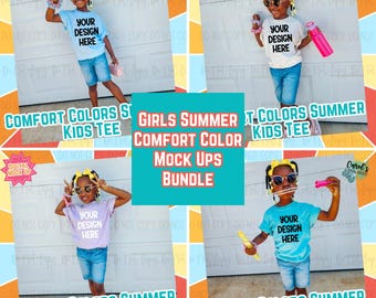 Girls Youth Summer Comfort Colors Digital Mock Up Bundle - Diversity African American Model Mock Up - Girls Spring Tee