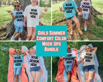 Girls Youth Summer Comfort Colors Digital Mock Up Bundle - Diversity African American Model Mock Up - Group Mocks - Best Girls Spring Tee