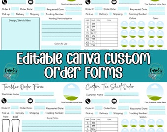 Editable Custom Order Form Template | Printable Tee Shirt- Decal - Embroidery - Tumbler Order Form | Instant Download