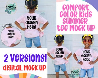 Girls Youth Summer Gildan Light Pink Digital Mock Up - Diversity African American Model Mock Up - Ethnic Girls Spring Tee