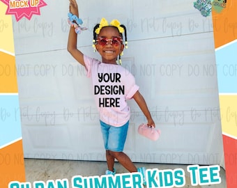 Girls Youth Summer Gildan Light Pink Digital Mock Up - Diversity African American Model Mock Up - Ethnic Girls Spring Tee