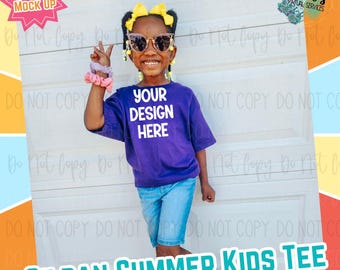 Girls Youth Summer Gildan Purple Digital Mock Up - Diversity African American Model Mock Up - Girls Spring Tee