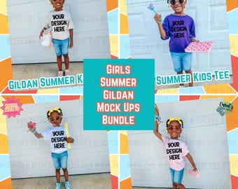 Girls Youth Summer Gildan Digital Mock Up Bundle 12 count - Diversity African American Model Mock Up - Ethnic Girls Spring Tee