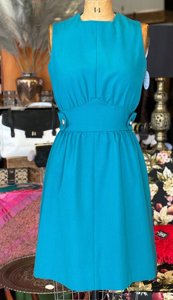 1960s hand made teal sleeveless day dress