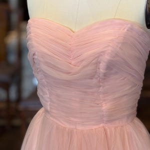 Vintage 1950s Bubble Gum Pink Ruched Tulle Full Length Gown