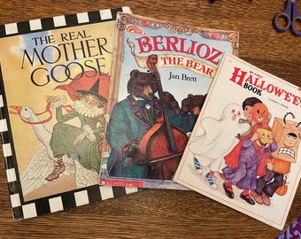 Trio of Vintage Children's Books: The Real Mother Goose, Berlioz The Bear, My First Halloween Book