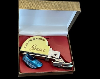Vintage Greist Sewing machine attachment...Blind Stitch Hemmer In Original Box with Thimble