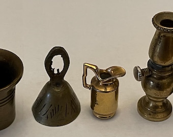 Miniatures LOT E, 6 pcs. Vintage Dollhouse Collectibles, Bell/Ewer/Pitchers/Oil Lamp/Mortar&Pestle