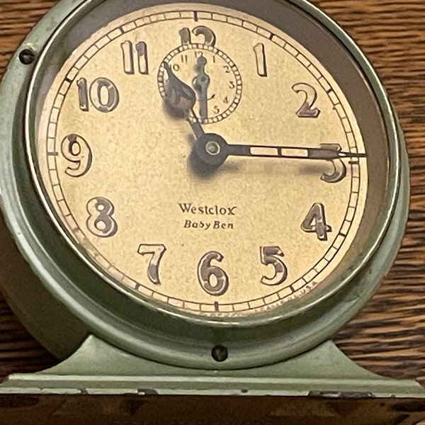 Vintage 1927 Patent Westclox Green Baby Ben Wind up Alarm Clock, Not working