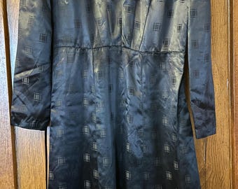 Vintage Black Dress Handmade in 1949 Approx size 12 - 14?, with Rhinstone belt clasp