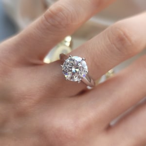 3 CT Round D Color Moissanite Engagement Ring: Six Prong Sterling Silver
