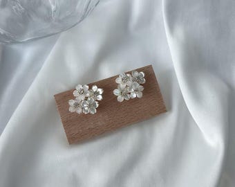 Mother of Pearl Flower Earrings: 14K Gold Plated Sterling Silver