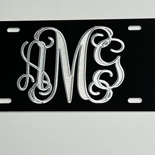 Custom Vine Monogram Engraved Car Tag Thick Aluminum Metal Machined License Plate