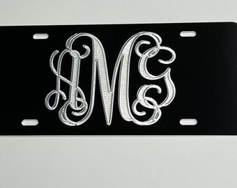 Custom Vine Monogram Engraved Car Tag Thick Aluminum Metal Machined License Plate