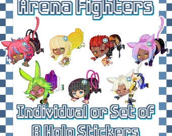 Holographic Arcadion Arena Fighters M1-M8 FFXIV-Inspired Pixel Art Single Sticker or Set of 8
