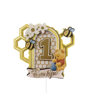 Personalized Winnie the Pooh Cake Topper | Bee Birthday Cake Topper | Honey Bee First Birthday Decor | Custom Name & Age Cake Topper | Pooh