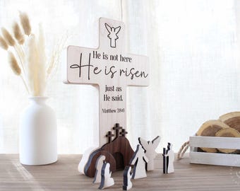 Resurrection Easter Scene | He Is Risen Empty Tomb Decor | Handmade He lives Religious Display | Christian Gift for Home or Family Keepsake