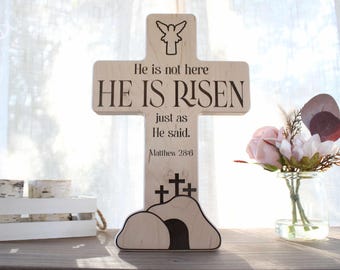 Religious Easter Display | Handmade Empty Tomb Scene | He Is Risen Wooden Decor | Jesus Resurrection Gift for Christian Home or Holiday