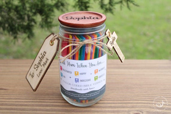 Personalized Bible Verse Jar, Christian Affirmation Gift for Women & Men, Seek Him When Color-Coded Scripture Encouragement Prayer Faith Jar