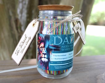 Seek Him Bible Verse Jar for Dad – Color-Coded Scriptures to Match His Emotions, Personalized Gift of Prayer, Encouragement & Daily Strength