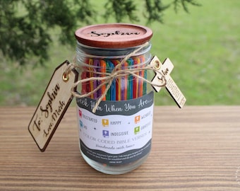 Custom Bible Verse Jar, Christian Encouragement Gift for Women & Men, Seek Him When, Color-Coded Scripture Prayer Jar, Faith Affirmations