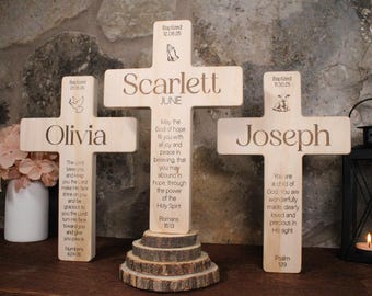 Personalized Baptism Cross Engraved Name Cross for Boy or Girl Custom Religious Wall Decor Wooden Keepsake Christian Faith Handmade Gift