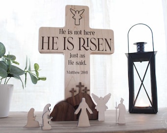 Empty Tomb Wooden Easter Display | He Is Risen Christian Scene | Religious Handmade Jesus lives Decor | Resurrection Gift for Home or Church