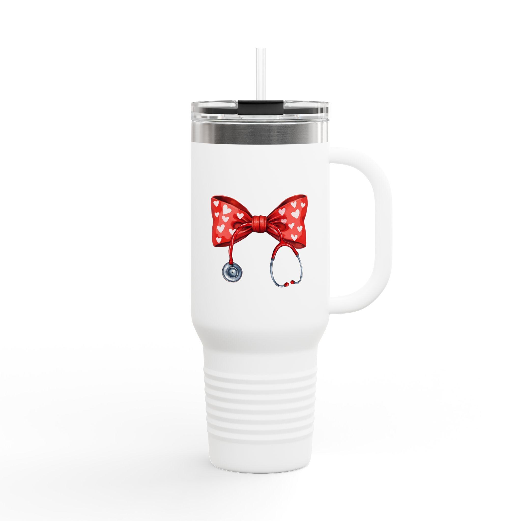 Tasse Isotherme Voyage 16 Oz - Motif Cœur & Stéthoscope Infirmière, Inox, Neuve