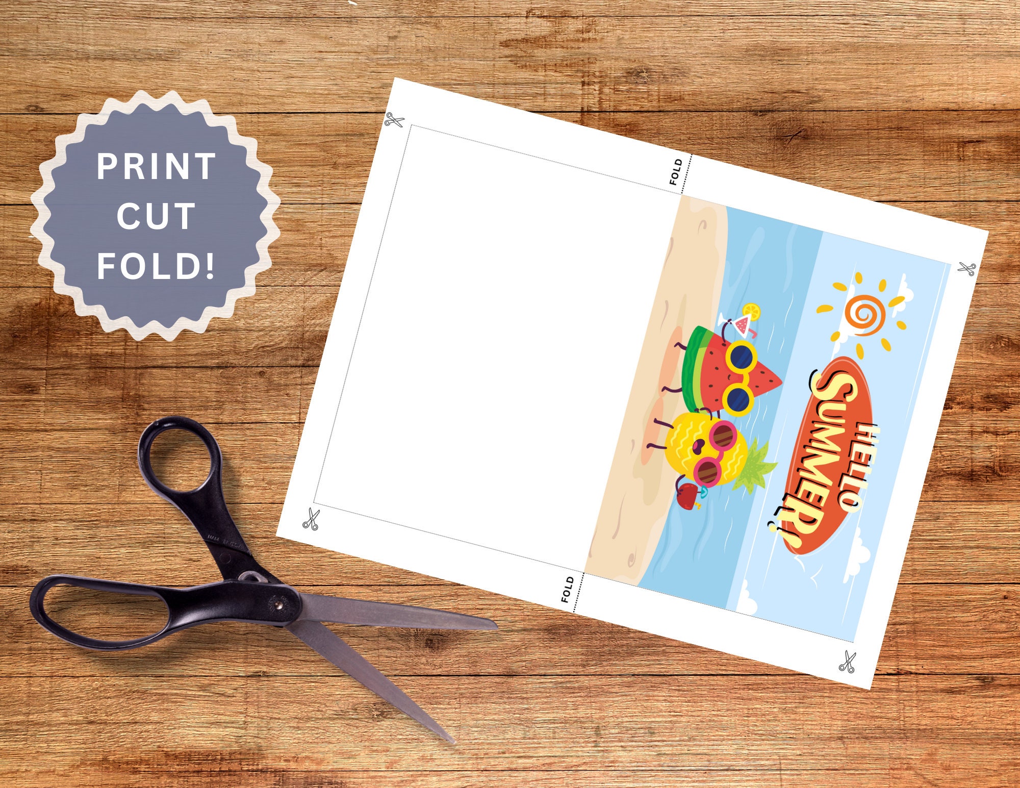 Hello Summer Card, Printable Summer Card 5 X 7 Cards, Digital Download ...