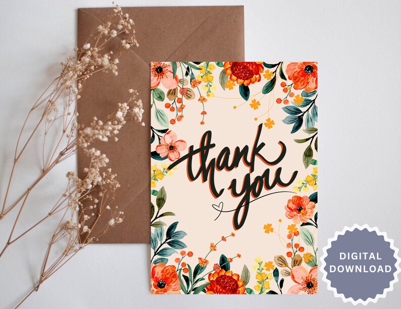 Thank You Card Template, Thank You Card Printable, Thank You Card ...