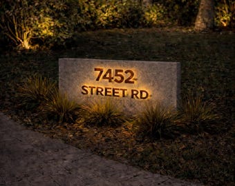 Letrero de dirección de piedra natural personalizado con retroiluminación LED: placa de dirección personalizada para exteriores