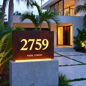 Custom Steel Address Sign with LED Backlighting – Modern Corten Style House Numbers