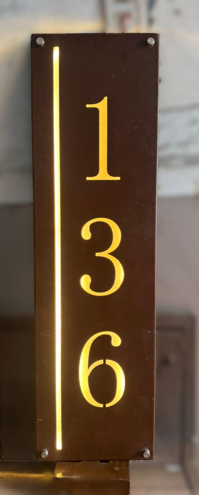 Steel Address Sign Custom Steel Address Sign With LED Backlighting – Vertical Style House ...