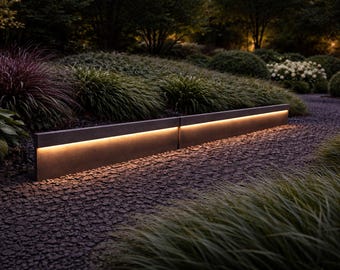 Borde de jardín de acero con LED: borde paisajístico con luz cálida integrada - Borde para césped y jardín exterior