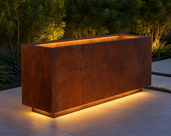 Jardinera rectangular de acero: decoración moderna para jardín exterior