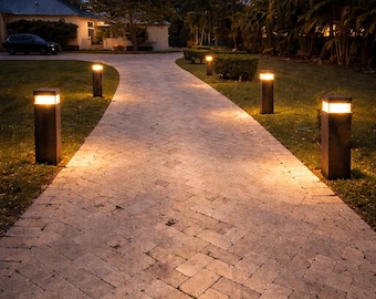 Farola de acero moderna para caminos: bolardos LED flotantes para entradas y jardines (par) x 2