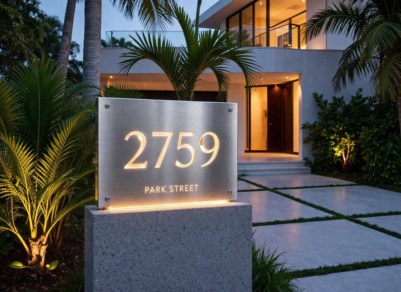 Custom Steel Address Sign With LED Backlighting – Modern Corten Style ...