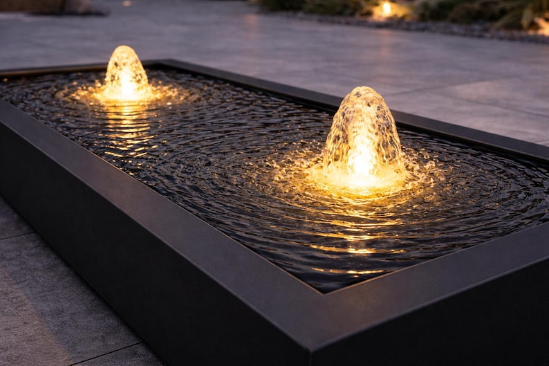 Infinity Water Design Infinity Water Table - Steel Outdoor Water Feature – Minimalist Patio ...