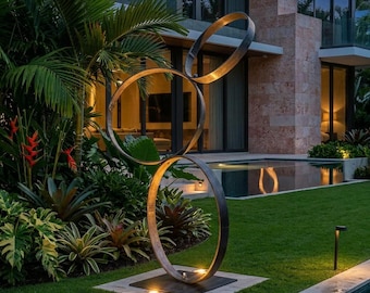 Escultura de jardín moderna en forma de anillo de acero – Arte abstracto de metal para exteriores (1/2" de grosor)