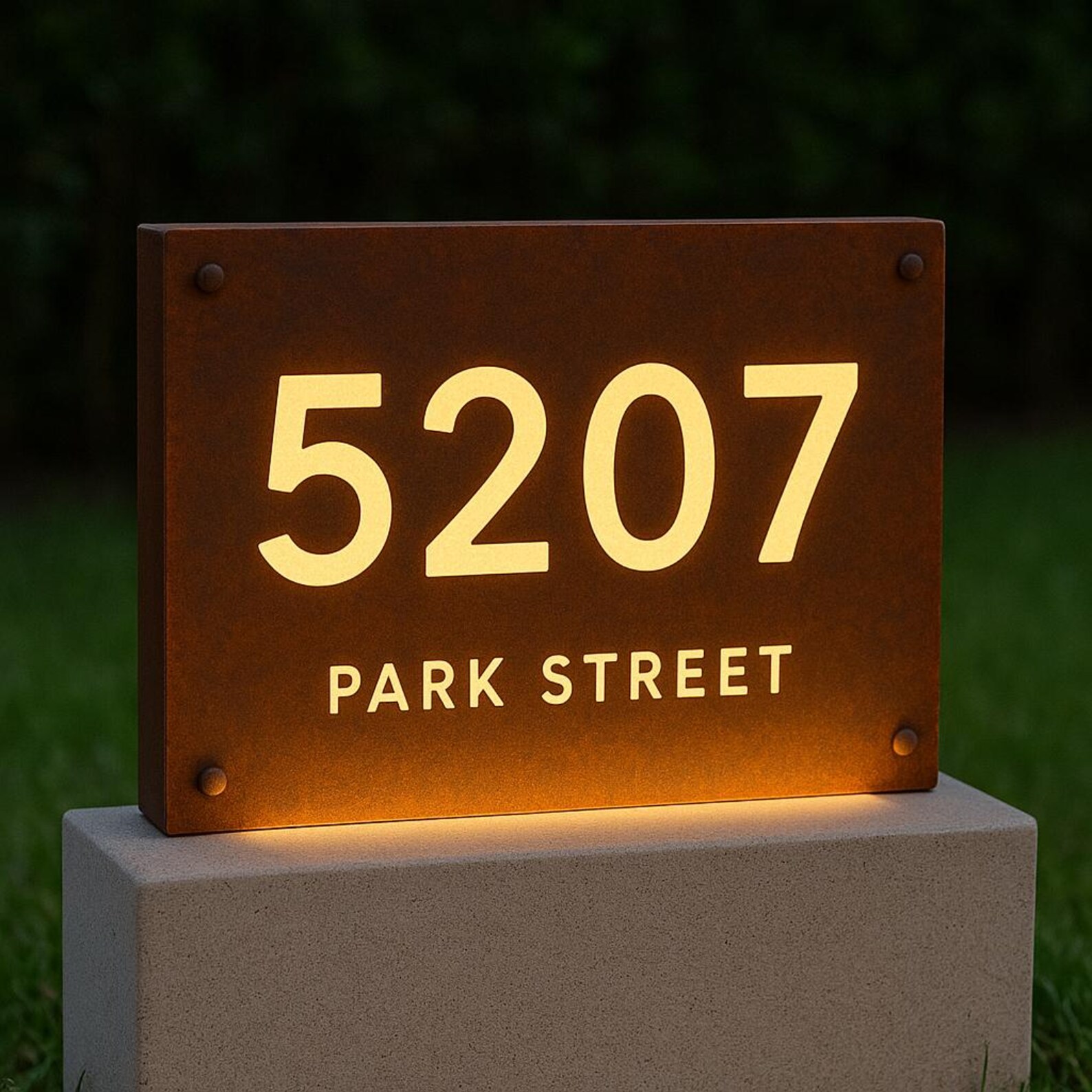 Steel Address Sign Custom Steel Address Sign With LED Backlighting – Modern Corten Style ...