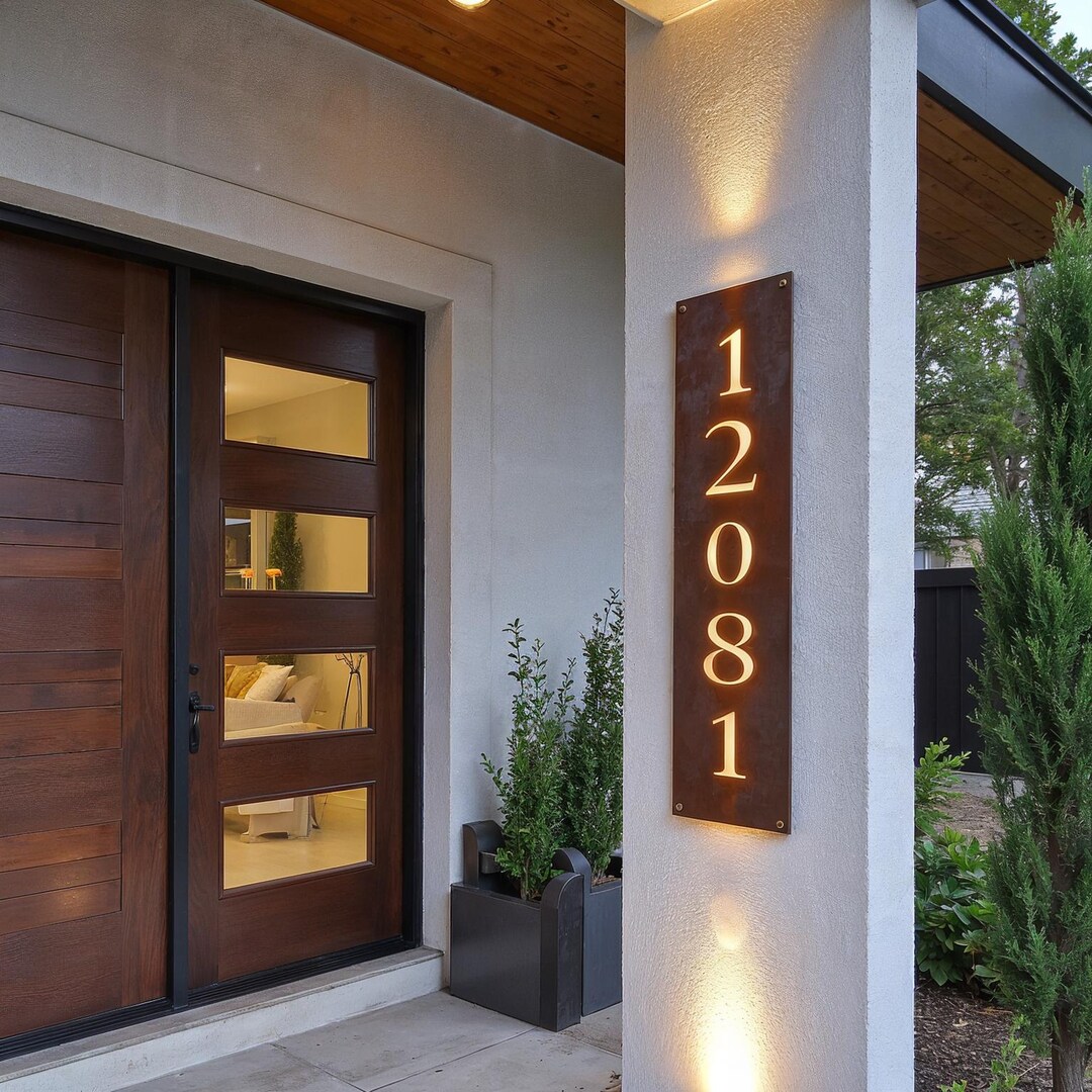 Steel Address Sign Custom Steel Address Sign With LED Backlighting – Vertical Style House ...