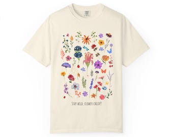 T-shirt met illustratie van wilde bloemen | Bloemenprint met botanische details