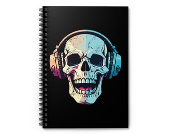 Hoofdtelefoon schedel notitieboek – artistiek gevoerd dagboek, cadeau muziekliefhebber