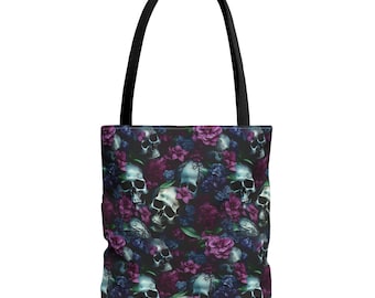 Draagtas met bloemen schedel - gotische elegantie, ruim canvas