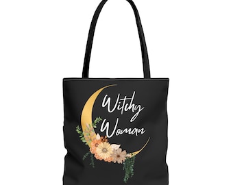 Draagtas Witchy Woman - bloemenmaanontwerp